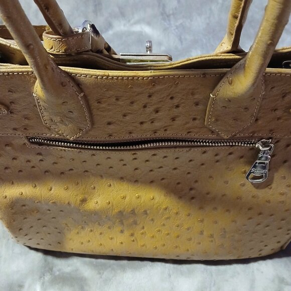 Stauer Women's Faux Ostrich Embossed Top Handle Purse Tan - Picture 7 of 15